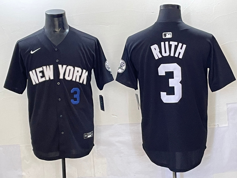 Men 2025 New York Yankees 3 Ruth black Nike MLB Jersey style 725007